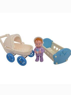 Fisher Price Vintage 90s Loving Family Blue Baby Nursery Dollhouse Furniture